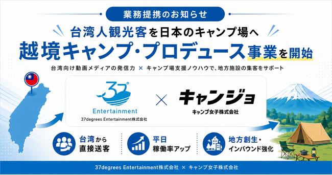 台湾キャンパーの熱狂を、日本の地方アウトドア施設へ。台湾発エンタメ企業とキャンプ女子（株）が提携、キャンプ場のインバウンド集客プラン『越境キャンプ・プロデュース事業』を開始