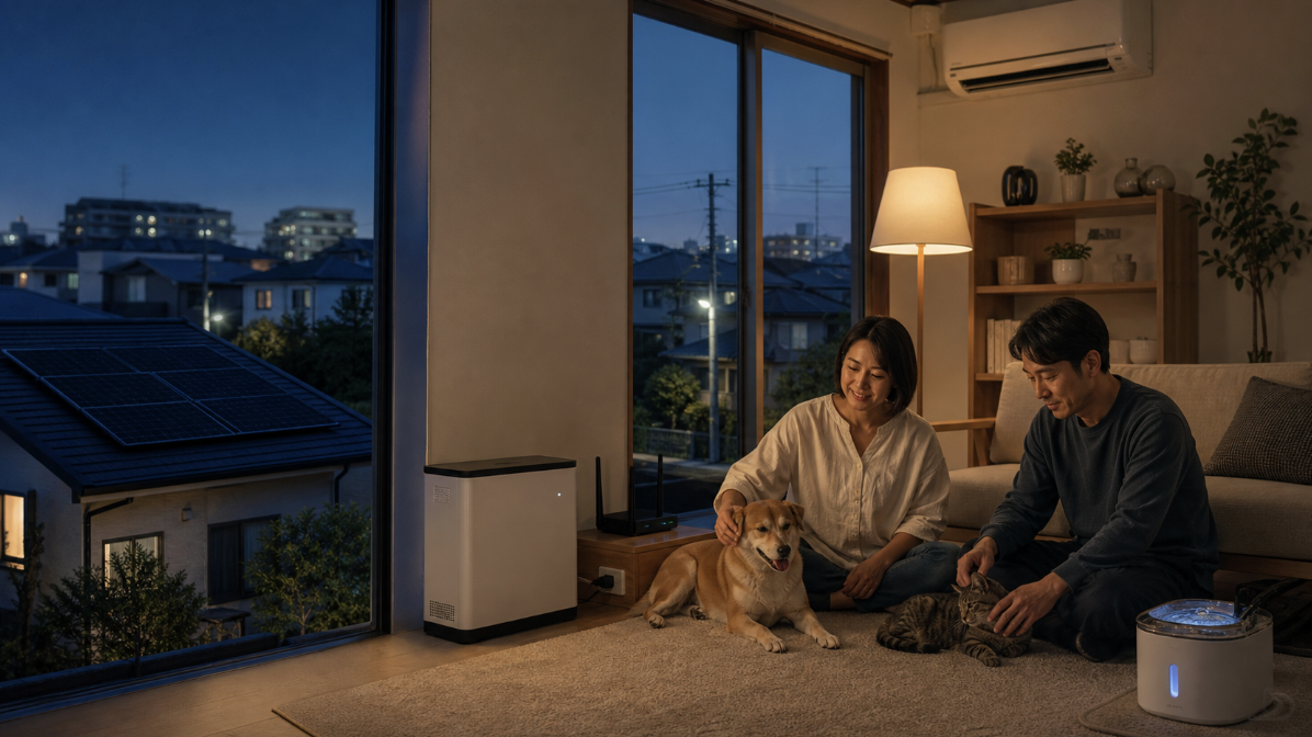 【調査レポート公開】『お陽さまテックのえねこ』、ペットと避難所で一緒に過ごせなかったら--東京都内の一軒家で、停電時の在宅避難を検証