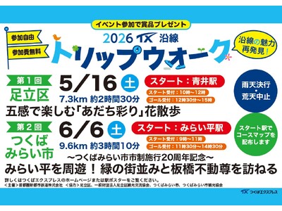 TX沿線自治体共同ウォーキングイベント「2026 TX沿線 トリップウォーク」開催