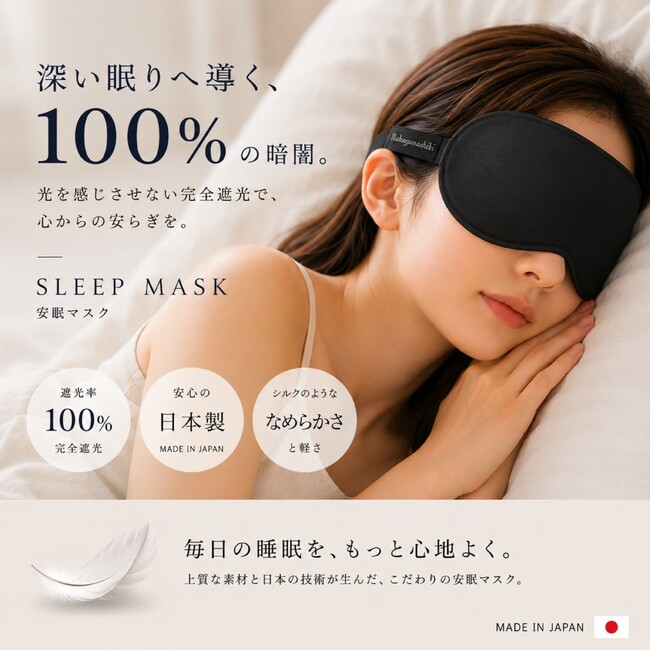 眠りが浅い、光が気になる。光を遮り、睡眠に悩むすべての人へ快適な眠りを 中山式産業が、遮光率100.0%で深い眠りをサポートする「中山式 シャットアイマスク」を新発売