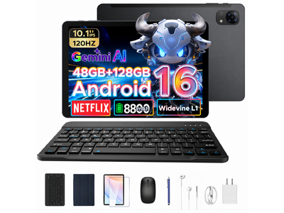 【アマゾンタイムセール 30%OFF】6部品付属 Android 16 × Gemini AI対応10.1インチタブレット【POCKAM P10PRO】 キーボード・ケースなど付属品付 18,900円