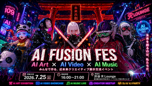 プレスリリース「AI FUSION FES - AIイラスト・AI動画・AI音楽が交差するリアル交流イベント - 2026年7月25日(土) 渋谷 R Loungeにて開催決定」のイメージ画像