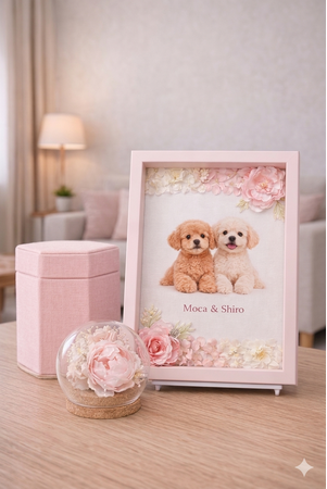 愛犬の愛らしさを永遠に、スマホの写真を花で彩るメモリアルアート「フラワーフレーム」発表、6月1日より田園調布で個展開催