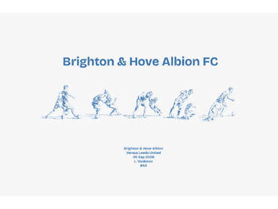 Brighton & Hove Albion FC 今季加入ヴシュコヴィッチ選手、9/5リーズ戦での話題プレーをコマ撮り風スケッチで描き下ろしたロンT予約注文を本日開始。LINE登録で10％OFF。