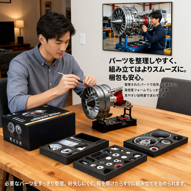 BLDB航空機エンジンの内部構造を組み立てながら学べる「DM121」を販売
