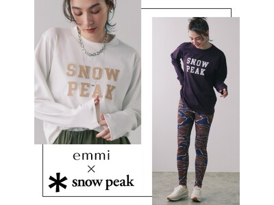 【emmi(エミ)】Snow Peakとの大人気コラボレーションの新作が登場！カレッジライクなロンTをクラシカルな秋色で別注