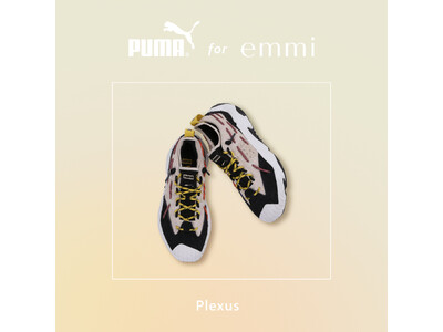 【PUMA for emmi】サイドに施したシューレースが印象的なニュースタイルのスニーカーPlexusを別注。華やかな彩りでアクティブシーンにも活躍。