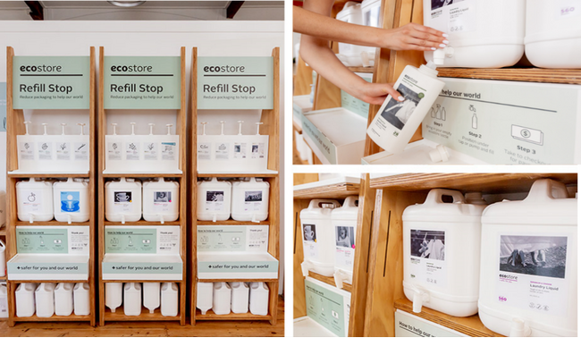 【ecostore(エコストア)】イオン九州のあたらしい“カタチ”のショップ「ｂ！ｏｌａｌａ ワン・フクオカ・ビルディング店」にて、洗剤の量り売り「リフィルステーション」を導入