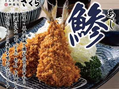 【とんかつ神楽坂さくら】ふっくら身厚×サクサク食感「旬あじフライ」登場 ～脂の甘みが際立つブランド真鯵を「おろしわさび醤油」で味わう～