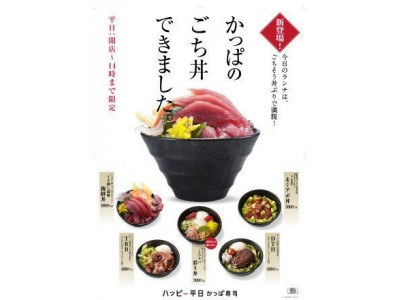 かっぱ寿司　ランチ限定の丼メニュー　トライアル開始～ワンコインから楽しめる！計5種類の丼が登場～　2018年2月26日（月）～店舗限定販売