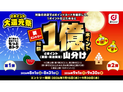 かっぱ寿司でｄポイントをためて参加！「ｄポイント大還元祭 総額1億ポイント山分けキャンペーン」2026年8月1日（土）よりスタート