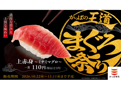 こんなにあった、まぐろの楽しみ方！濃厚な旨みのミナミマグロ上赤身が一貫１２１円！店内切付をはじめ、炙り・漬け・揚げ、大とろに鉄火丼まで、多彩な味わいが大集合。「かっぱの王道まぐろ祭り」開催！