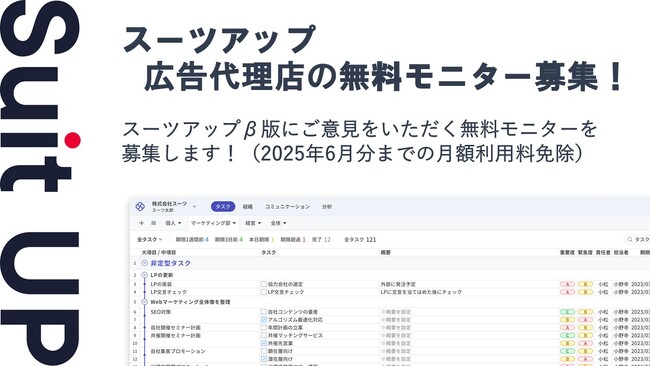 チームのタスク管理・プロジェクト管理ツール「スーツアップ」、広告代理店の無料モニター募集