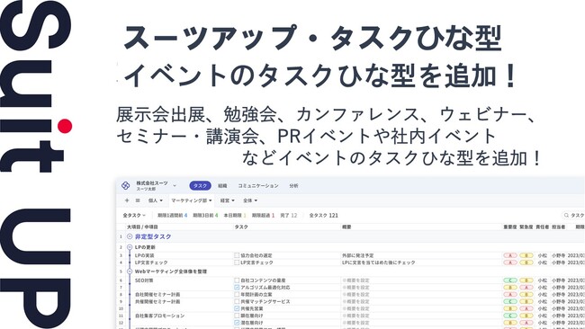 チームのタスク管理・プロジェクト管理ツール「スーツアップ」、イベントのタスクひな型の追加のお知らせ