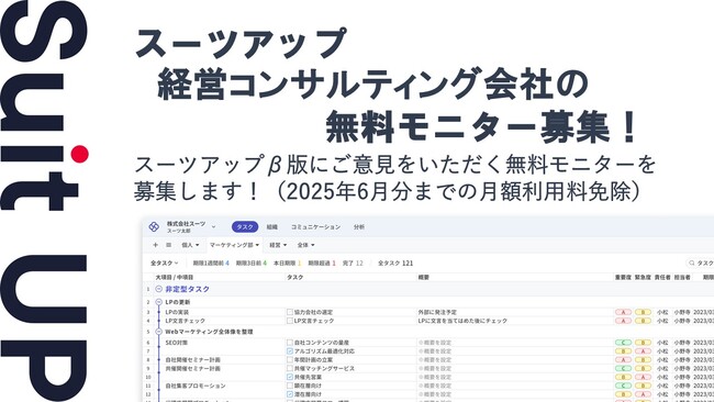 チームのタスク管理・プロジェクト管理ツール「スーツアップ」、経営コンサルティング会社の無料モニター募集