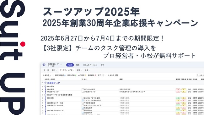 チームのタスク管理・プロジェクト管理ツール「スーツアップ」、2025年創業30周年企業応援キャンペーン