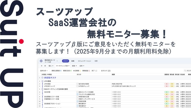 チームのタスク管理・プロジェクト管理ツール「スーツアップ」、SaaS運営会社の無料モニター募集