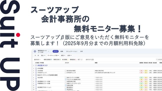 チームのタスク管理・プロジェクト管理ツール「スーツアップ」、会計事務所の無料モニター募集