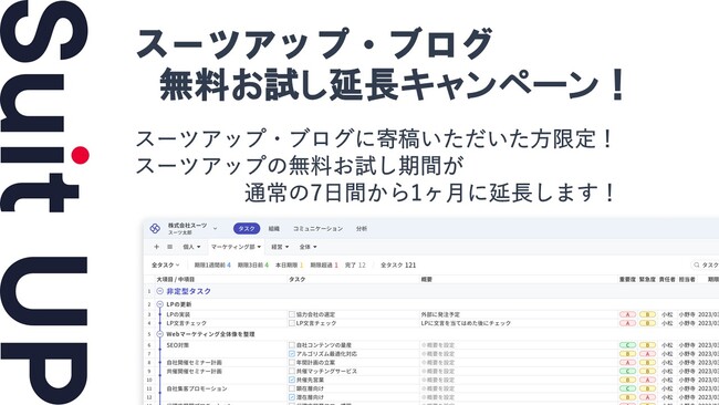 チームのタスク管理・プロジェクト管理ツール「スーツアップ」、2025年8月度無料お試し延長キャンペーン