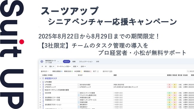 チームのタスク管理・プロジェクト管理ツール「スーツアップ」、シニアベンチャー応援キャンペーン