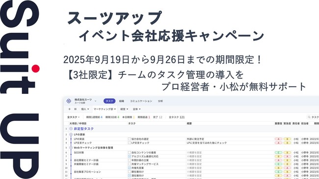 チームのタスク管理・プロジェクト管理ツール「スーツアップ」、イベント会社応援キャンペーン