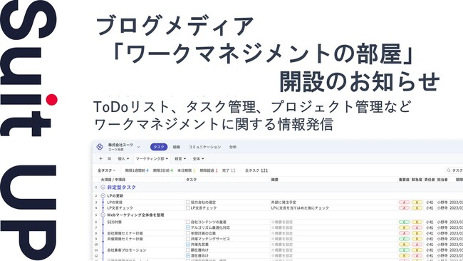 チームのタスク管理・プロジェクト管理ツール「スーツアップ」、ブログメディア「ワークマネジメントの部屋」開設のお知らせ