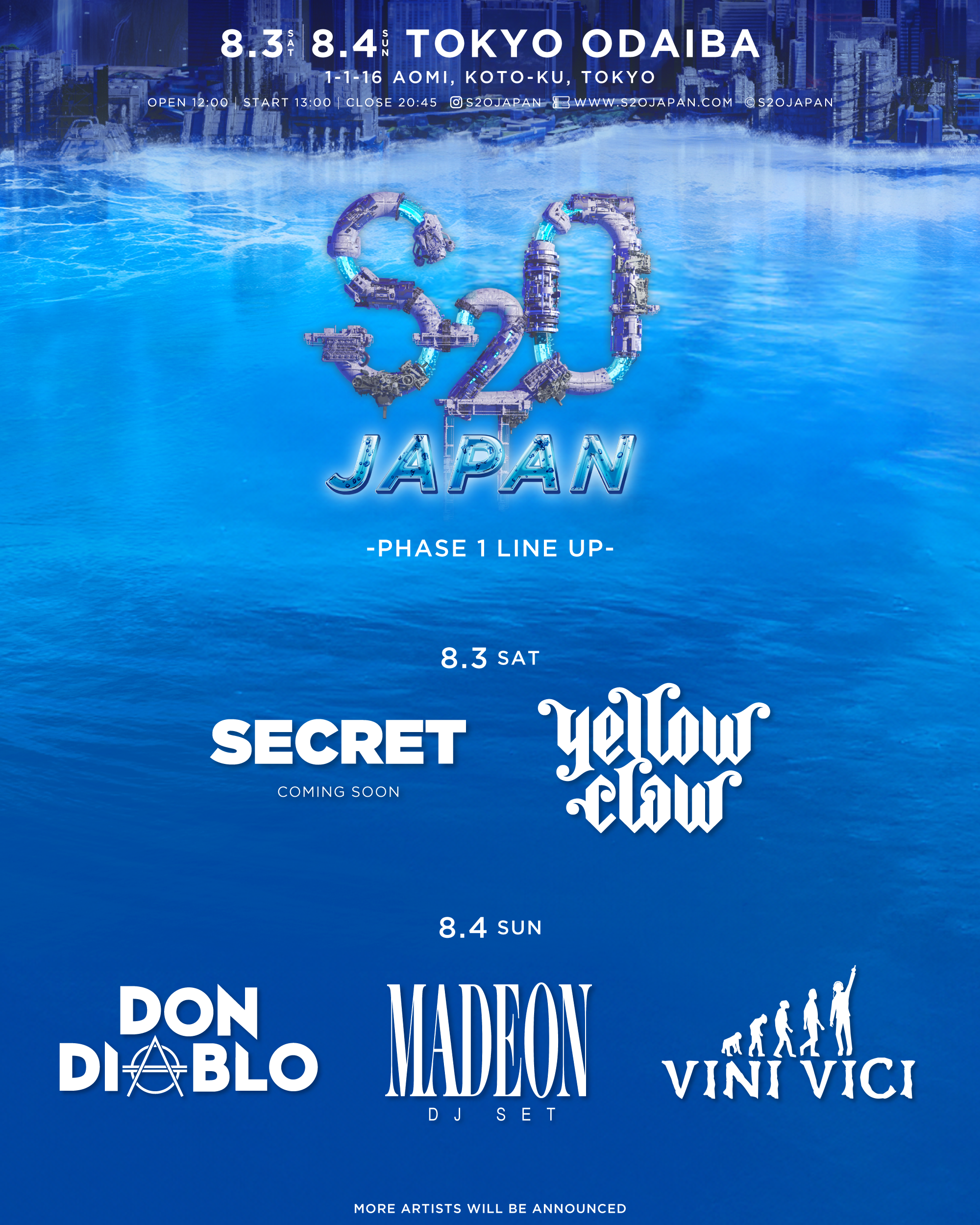 「S2O JAPAN 2024」第一弾DJラインナップDon Diablo、MADEON、Vini Vici、Yellow Claw出演日程発表！シークレットヘッドライナーも近日発表