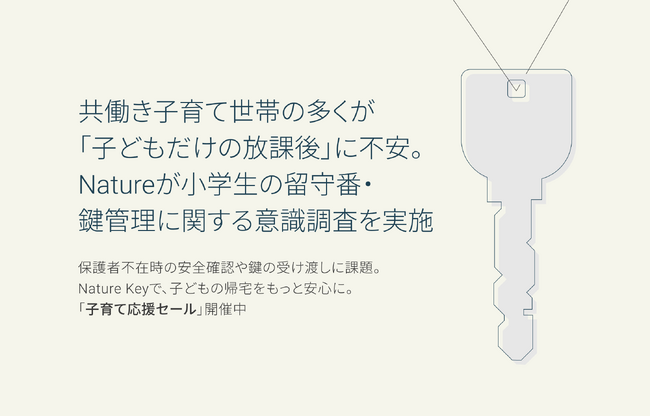 共働き子育て世帯の多くが「子どもだけの放課後」に不安。Natureが小学生の留守番・鍵管理に関する意識調査を実施