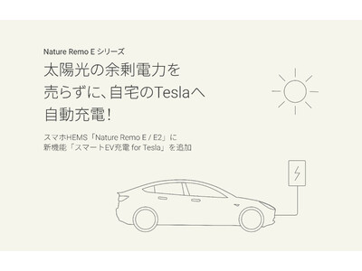 ���z���̗]��d�͂𔄂炸�ɁA�����Tesla�֎����[�d�I�X�}�zHEMS�uNature Remo E / E2�v�ɐV�@�\�u�X�}�[�gEV�[�d for Tesla�v��ǉ�