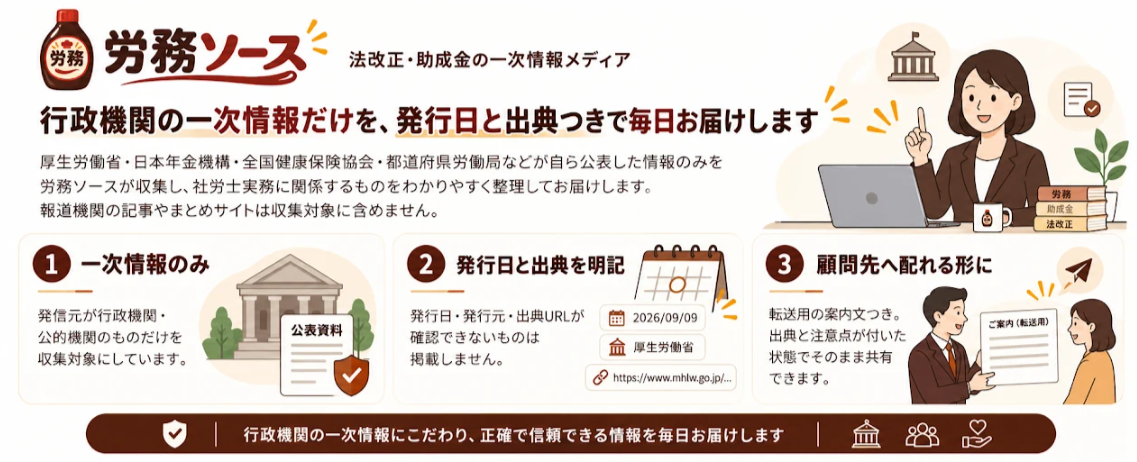 社労士・人事労務担当者向けメディア「労務ソース」、47都道府県の最低賃金ページと実務の基礎15テーマを公開　行政の一次情報だけで、月給・深夜割増の目安まで県ごとに