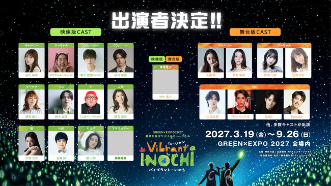 GREEN�~EXPO 2027�@�_�ސ쌧�I���W�i���~���[�W�J���uVibrant INOCHI�i�o�C�u�����g�E���̂��j�v�f���ŁE����Ł@�o���Ҍ���I