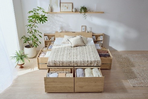 当社最大の引き出し容量約630L(※1)と収納容量約860L(※2)を実現!限られた空間を有効活用できる「超収納ベッド」発売