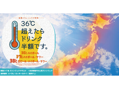 梅雨明け宣言！「酷暑だヨ！全員集合～第1弾」酷暑がちょっとウレシイ企画発動！気温36℃超えたらドリンク半額！