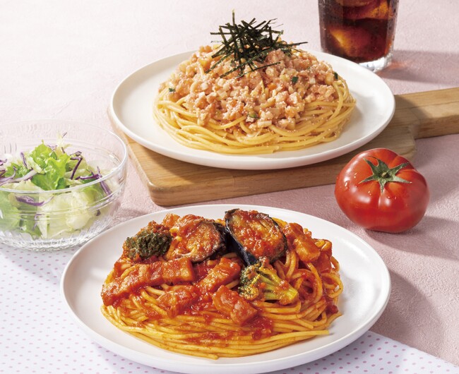～暑い時期でも食欲そそる、夏野菜を使ったパスタが登場～「ゴロっと茄子とベーコンの完熟トマトパスタ」「九州産ゆず香る たらこパスタ」を6月25日（水）より発売