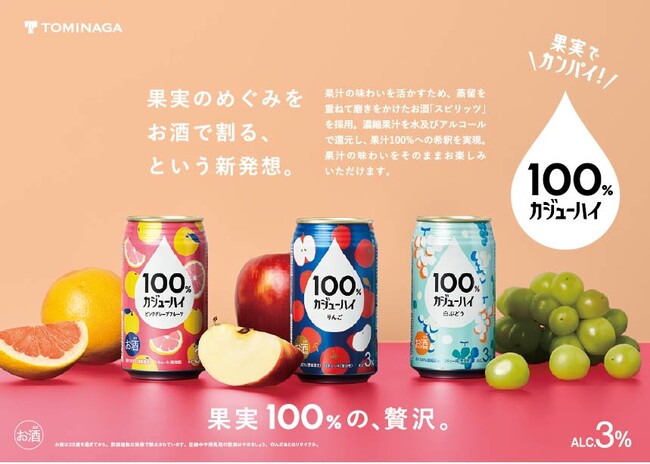 『果実100%の、贅沢。』果汁100%の特別なお酒 果実本来の味わいを楽しめる「100% カジューハイ」シリーズが新パッケージにリニューアル！