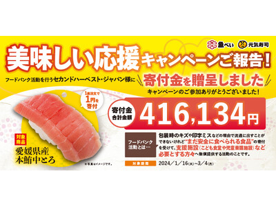 魚べい・元気寿司のお寿司を通してフードバンク活動を応援！『美味しい応援キャンペーン』