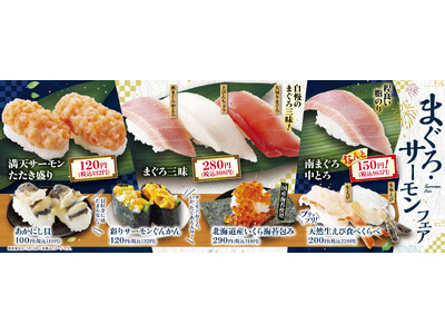 南まぐろ中とろがお得に楽しめる「まぐろ・サーモンフェア」ノルウェー産サーモン食べくらべなど人気ネタが登場