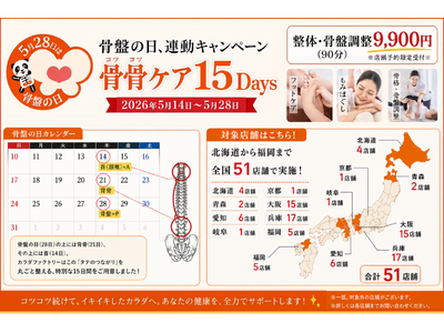 5月28日は骨盤（こ・つ・ばん）の日！整体×骨盤カラダファクトリー の51店舗で「骨骨（コツコツ）ケア15Days」を実施
