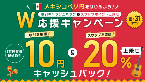 メキシコペソ円「取引キャッシュバック＆スワップポイント上乗せ