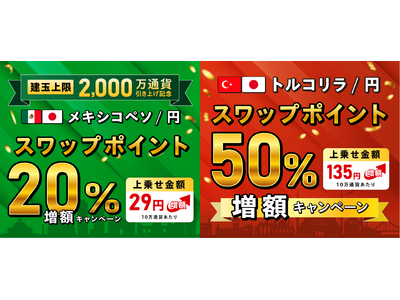 【建玉上限引き上げ記念】メキシコペソ/円・トルコリラ/円スワップポイント増額キャンペーン開催！【トライオ...