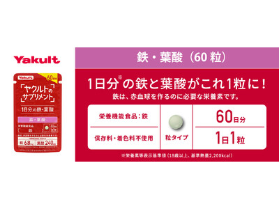 「すっっっっごく粒が小さい！」と口コミで話題のヤクルトのサプリメント「鉄・葉酸」容量倍の６０日分登場！