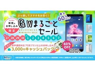 新規お申し込みで人気端末が最大60％オフ！「NifMo GWまるごとセール」を実施