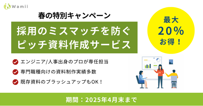 【期間限定・特別価格】採用のミスマッチを防ぐピッチ資料作成サービスが、今だけ20％オフ!