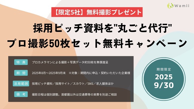 【9/30締切・限定5社】採用ピッチ資料作成を“丸ごと代行”--プロカメラマン撮影データ50枚セットで内定承諾を加速