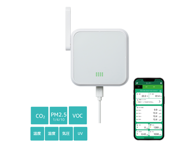 CO2、PM2.5、温湿度など7つの値をクラウドに保存！スマホで確認できるWi-Fi環境センサー11月中旬発売