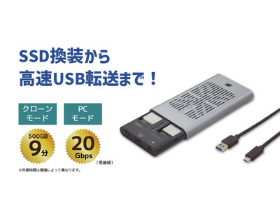 クローン機能搭載！M.2 SSDをまるごとコピー可能なUSB3.2 Gen2x2(20Gbps)対応SSDケース、4月下旬発売