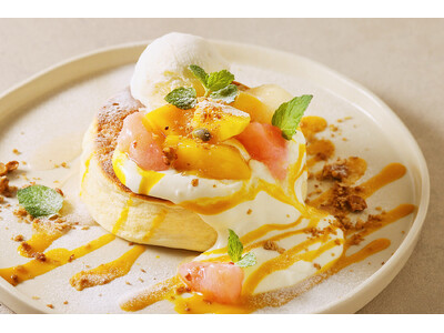 YURT CAFE&BBQ PARKより、甘くとろける夏のごほうびパンケーキ!!「ピーチとマンゴーのパンケーキ」が7/23(水）より新登場！<