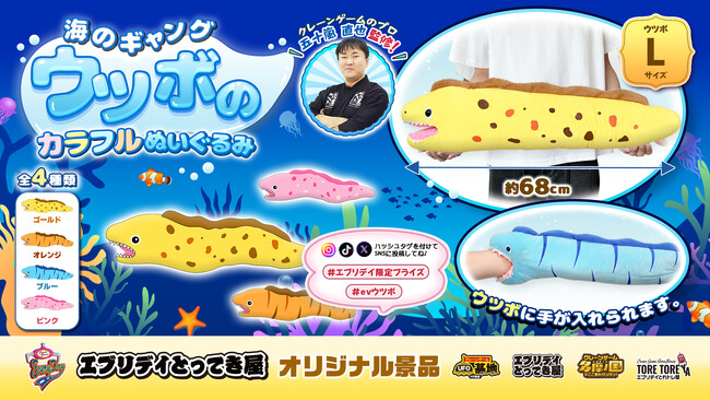 海のギャングがキュートなぬいぐるみに！ 思わず抱きしめたくなる「ウツボのカラフルぬいぐるみ」がクレーンゲーム限定景品で新登場