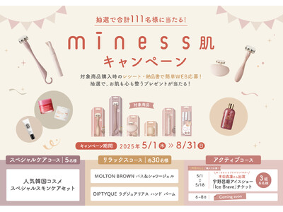 貝印のパーソナルケアブランド「miness」が「抽選で合計111名様に当たる！「miness肌キャンペーン」」を開催
