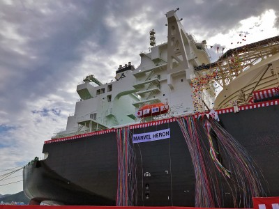 三菱造船 次世代LNG運搬船「MARVEL HERON」の命名式を実施